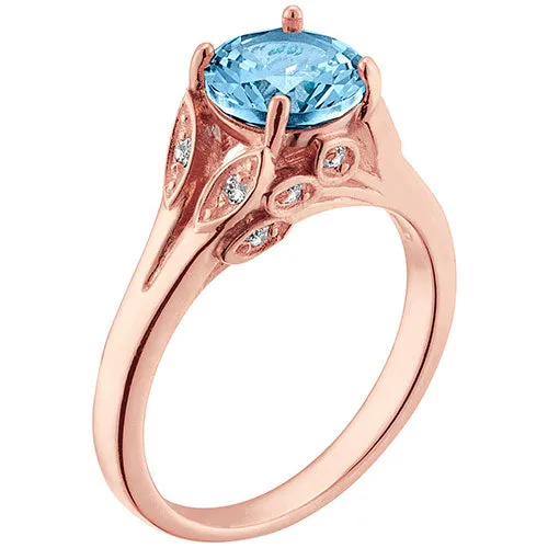 14K Rose Gold Plated Simulated Blue Topaz with Clear Crystal Leaves Ring sold by Limoges Jewelry product image thumbnail 2