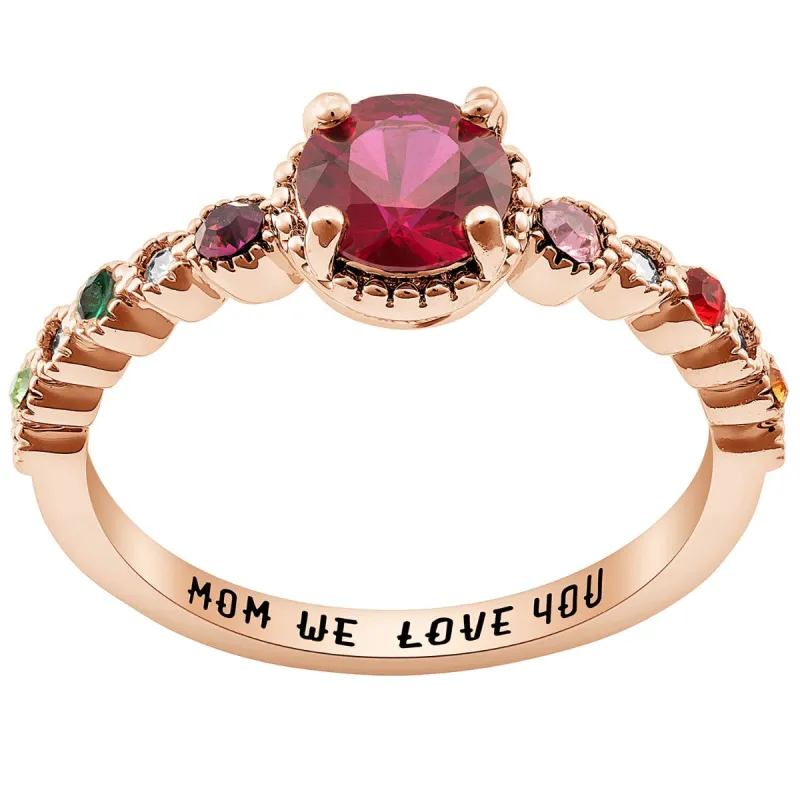 14K Rose Gold Plated Mother's and Family Round Birthstone Ring sold by Limoges Jewelry