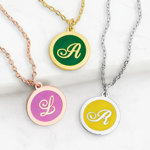Round Enamel Script Initial Necklace sold by Limoges Jewelry