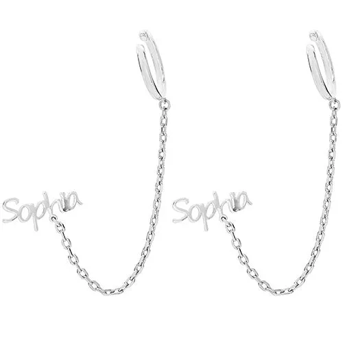 Sterling Silver Personalized Name Crawler Button with Ear Cuff and Chain Earring sold by Limoges Jewelry product image thumbnail 3