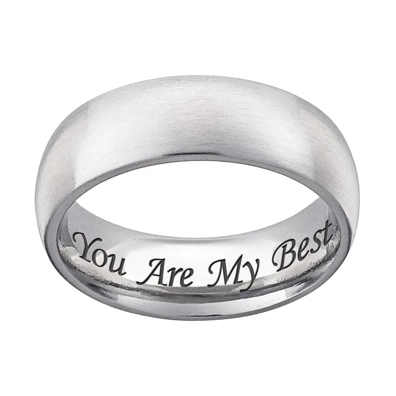 Stainless Steel Engraved Wide Wedding Band sold by Limoges Jewelry