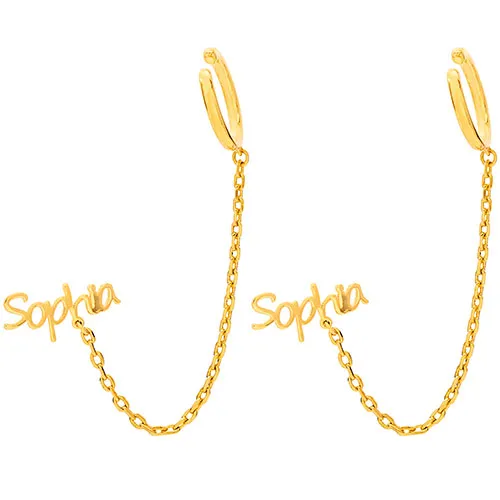 Sterling Silver Personalized Name Crawler Button with Ear Cuff and Chain Earring sold by Limoges Jewelry product image thumbnail 5