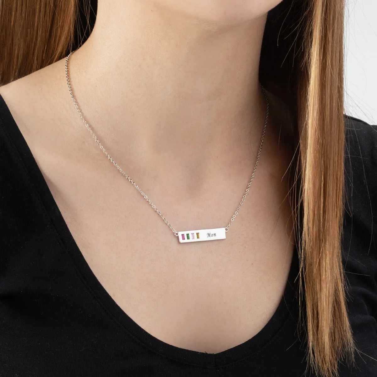 Baguette Birthstone Mom Bar Pendant sold by Limoges Jewelry product image thumbnail 2