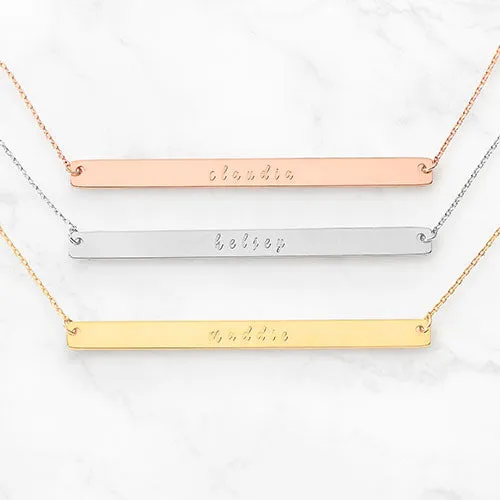 Sterling Silver Long Bar Name Necklace sold by Limoges Jewelry