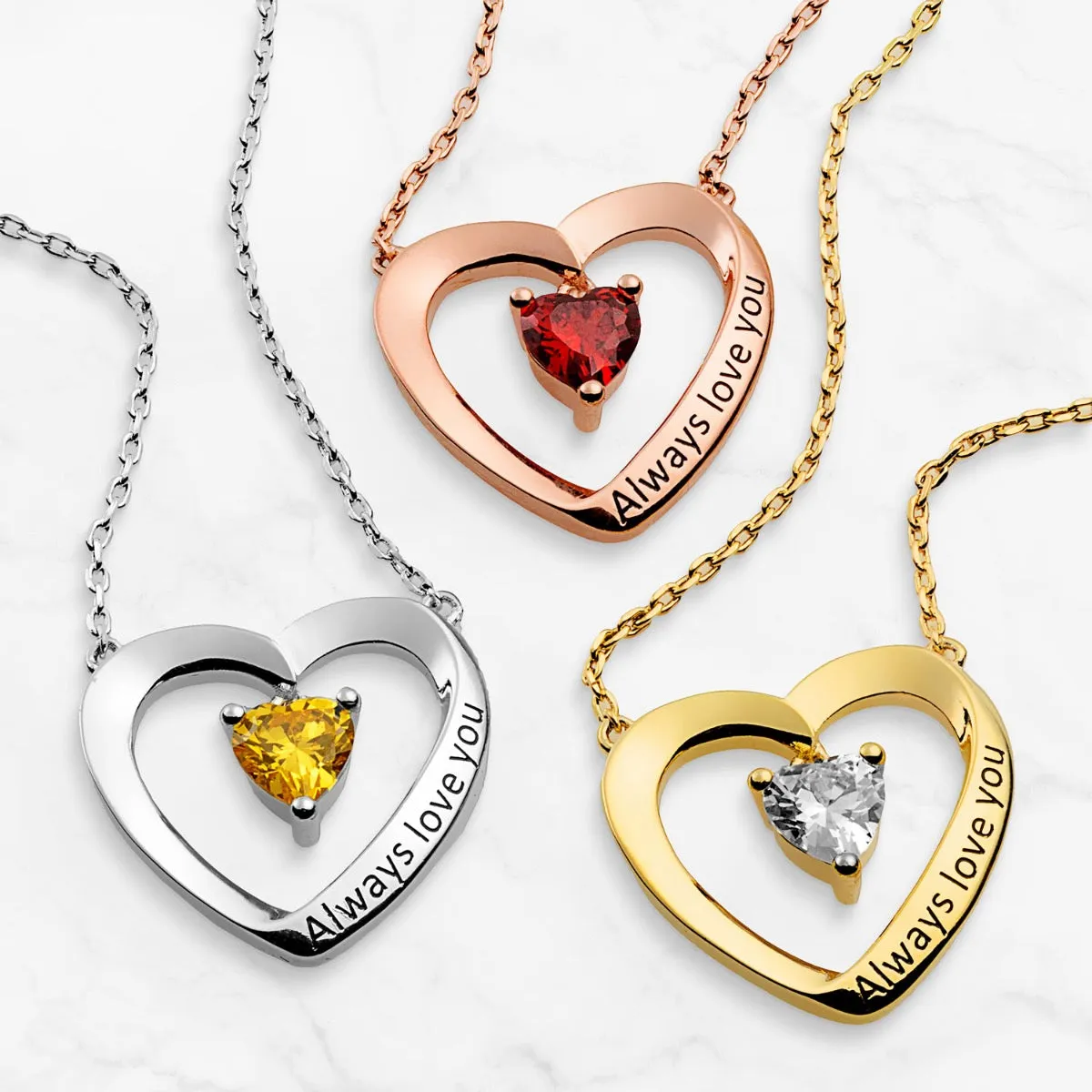 Heart Within a Heart Birthstone Necklace sold by Limoges Jewelry