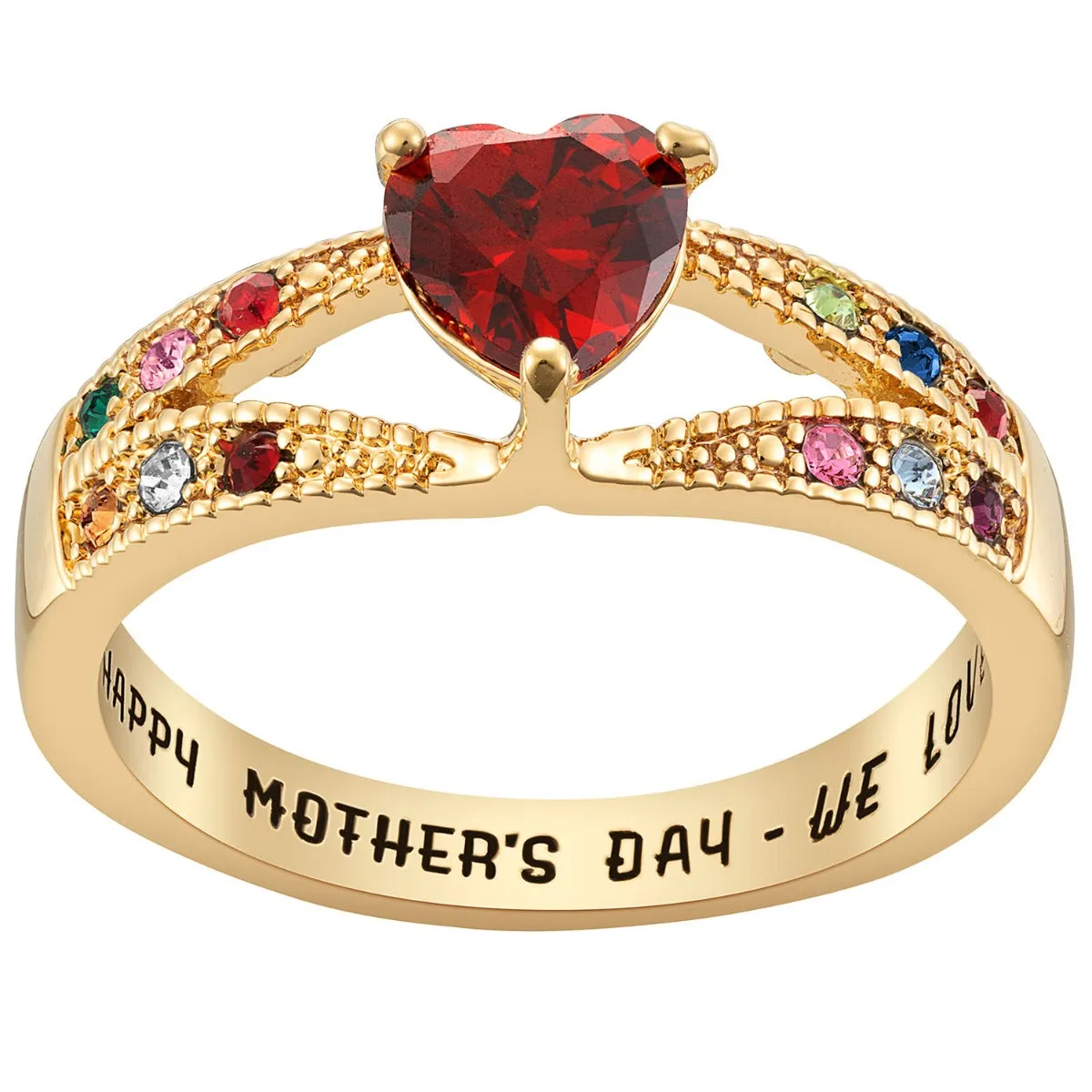 14K Gold Plated Mother/ Grandmother's Heart Family Birthstone Ring sold by Limoges Jewelry