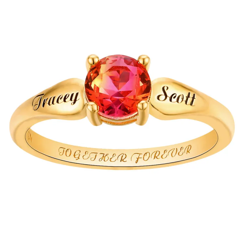 14K Gold Plated Iridescent Stone Engraved Tapered Ring made by Limoges Jewelry