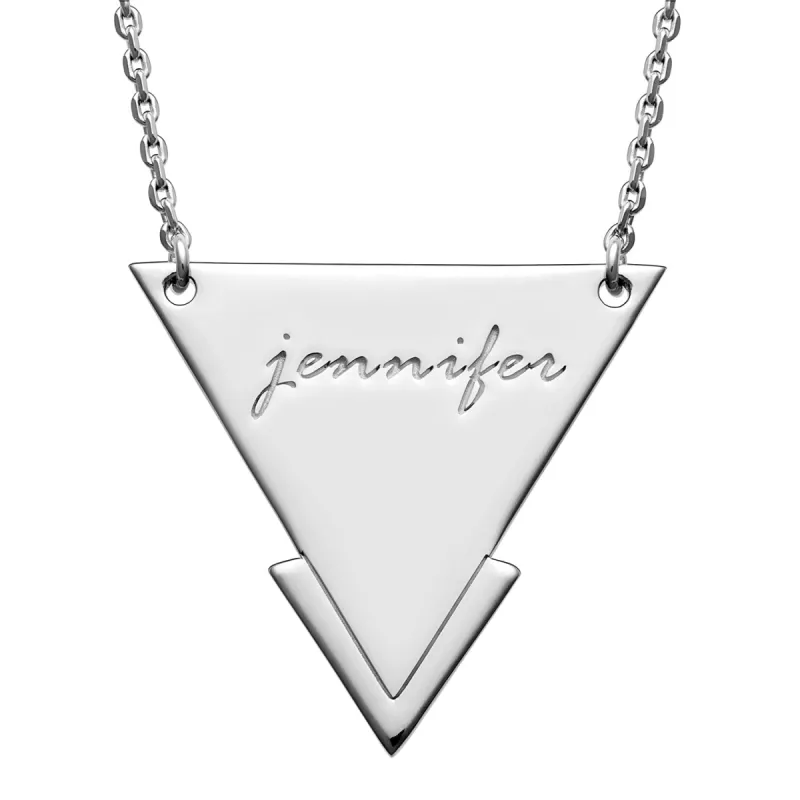Sterling Silver Engraved Name Triangle Necklace sold by Limoges Jewelry