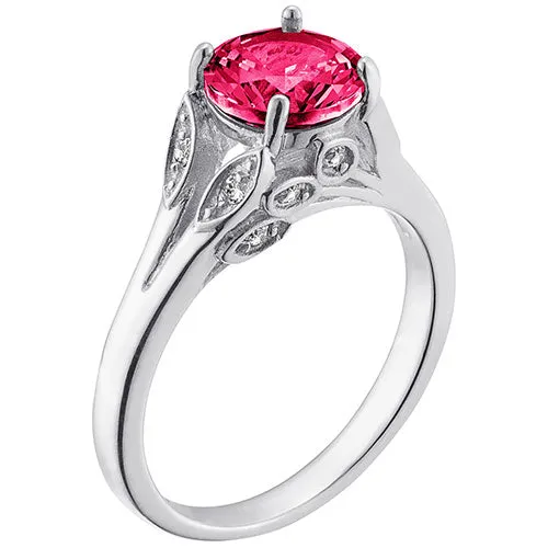 Silver Plated Simulated Ruby with Clear Crystal Leaves Ring sold by Limoges Jewelry product image thumbnail 2