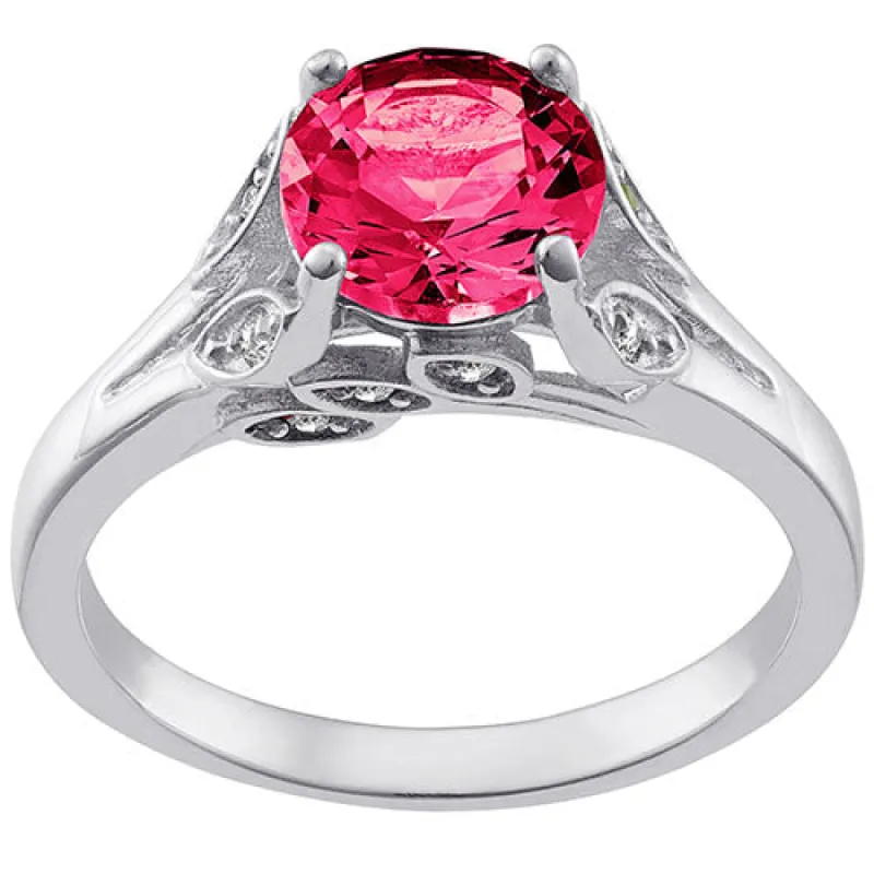 Silver Plated Simulated Ruby with Clear Crystal Leaves Ring sold by Limoges Jewelry