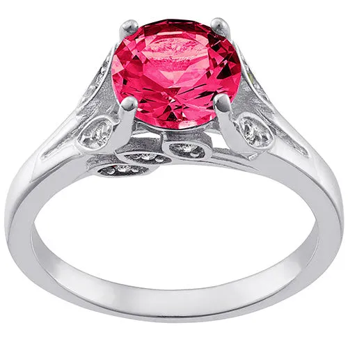 Silver Plated Simulated Ruby with Clear Crystal Leaves Ring sold by Limoges Jewelry