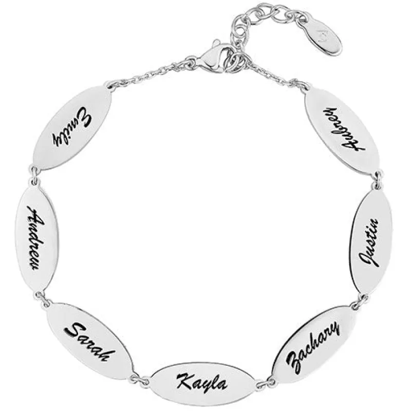 Stainless Steel Engraved Oval Family Name Bracelet sold by Limoges Jewelry