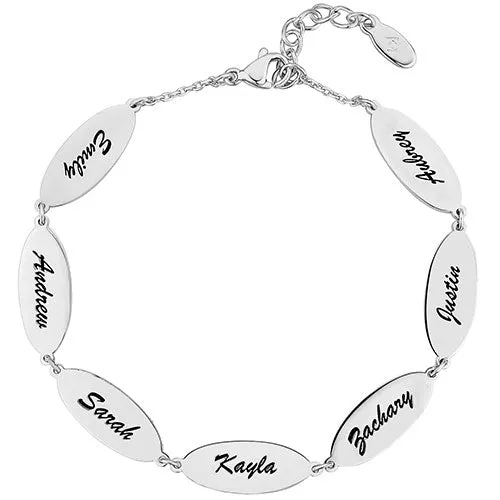 Stainless Steel Engraved Oval Family Name Bracelet sold by Limoges Jewelry