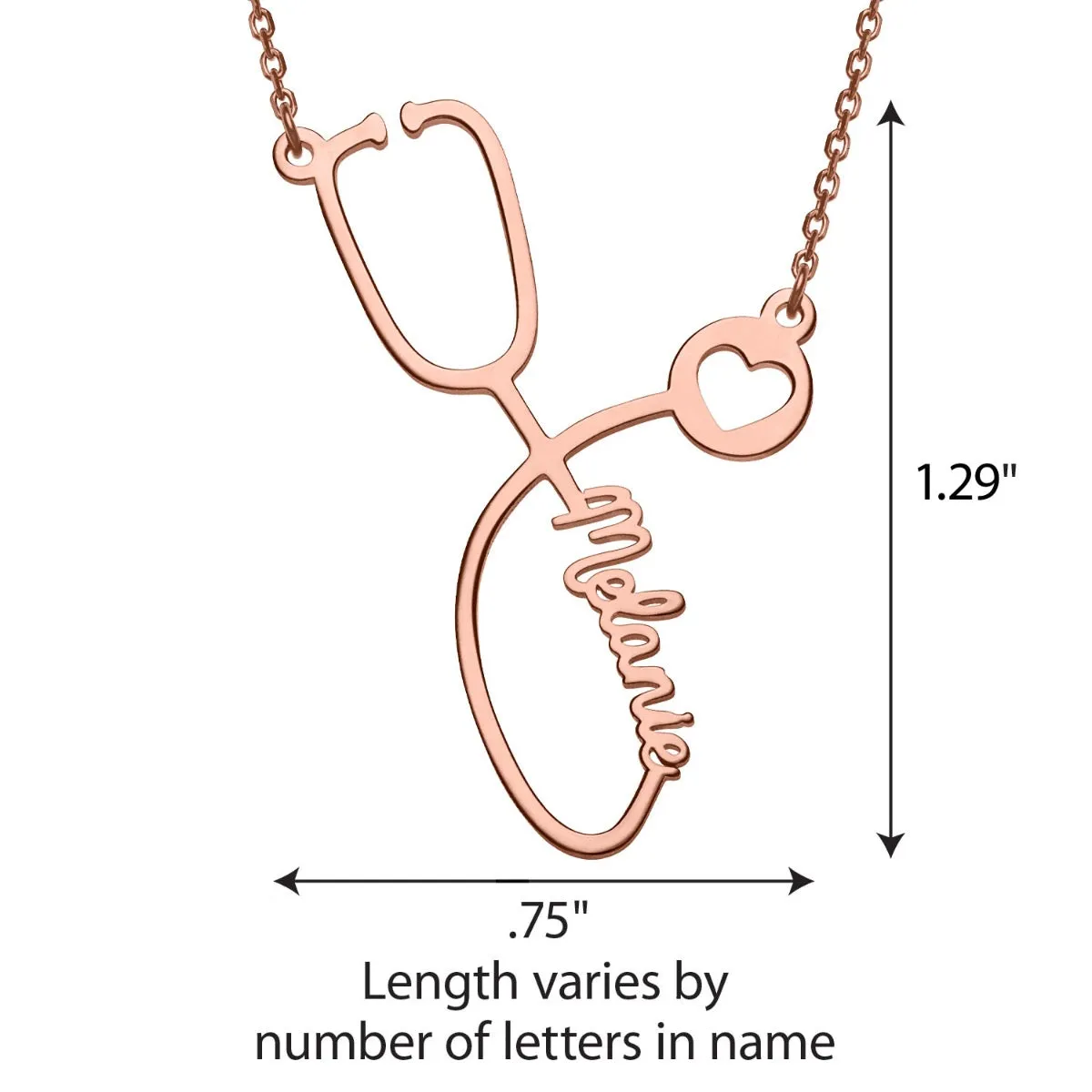 14k Rose Gold Plated Script Name Stethoscope with Heart Necklace sold by Limoges Jewelry product image thumbnail 4