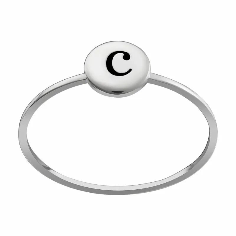 Sterling Silver Engraved Initial Mini Circle Ring sold by Limoges Jewelry