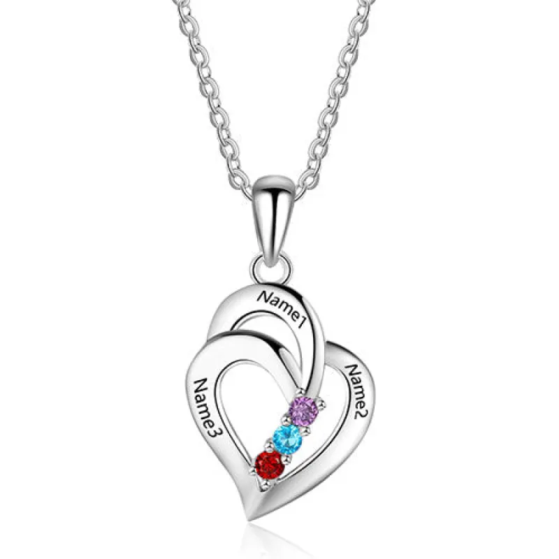 Sterling Silver Engraved Birthstone Double Heart Necklace sold by Limoges Jewelry