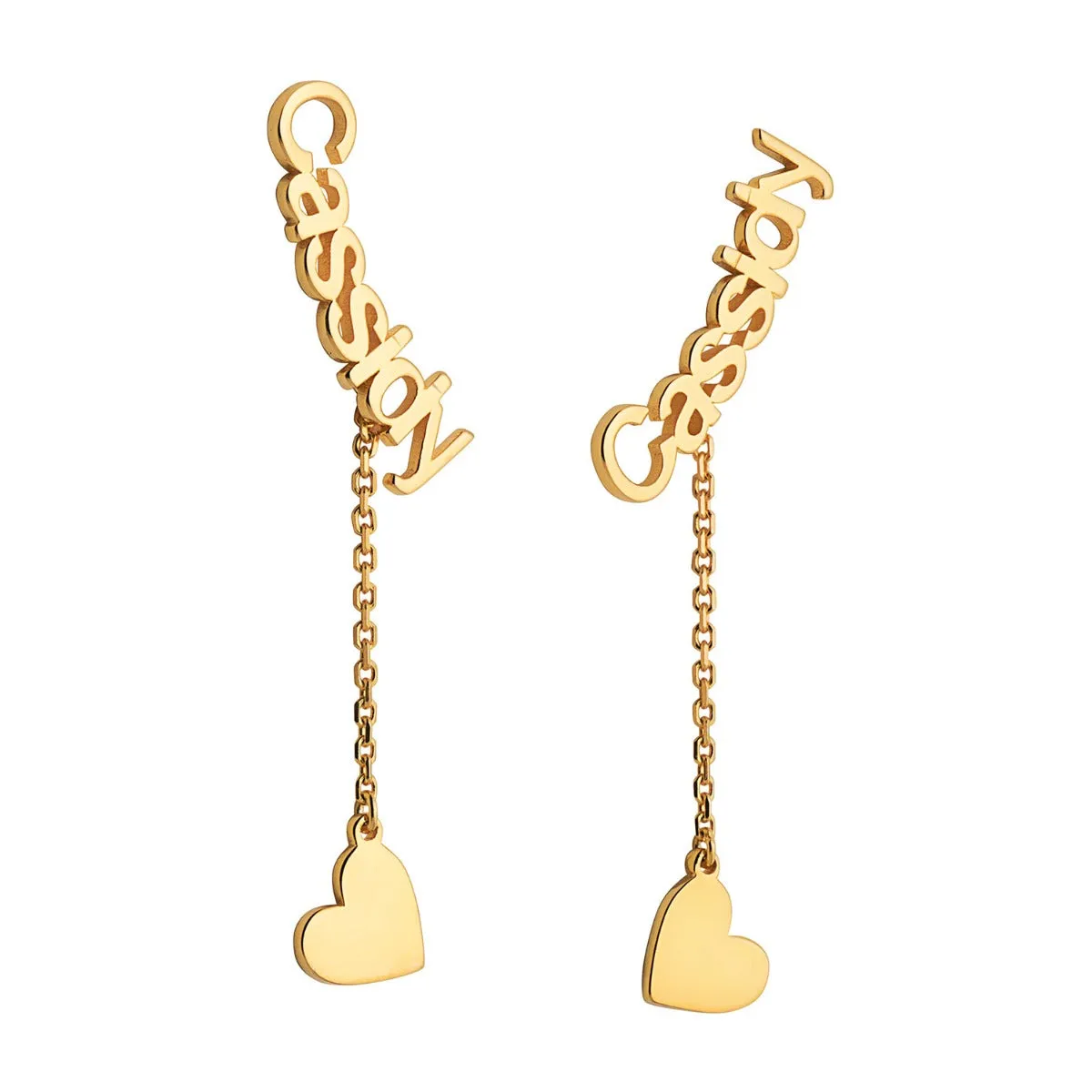 14K Gold over Sterling Name with Heart Charm Dangle Crawler Earrings sold by Limoges Jewelry product image thumbnail 3