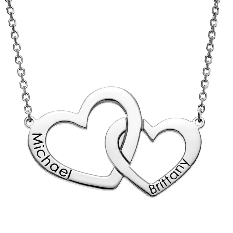 Sterling Silver Engraved Interlocking Heart Necklace sold by Limoges Jewelry