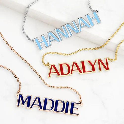 Personalized Enamel Uppercase Name Necklace sold by Limoges Jewelry