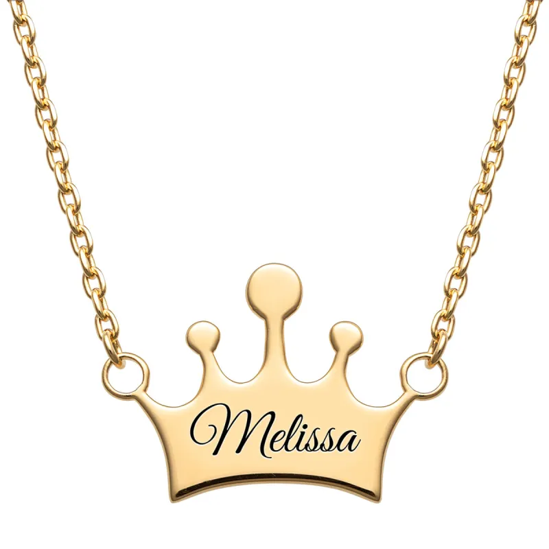 14K Gold over Sterling Engraved Name Crown Necklace sold by Limoges Jewelry