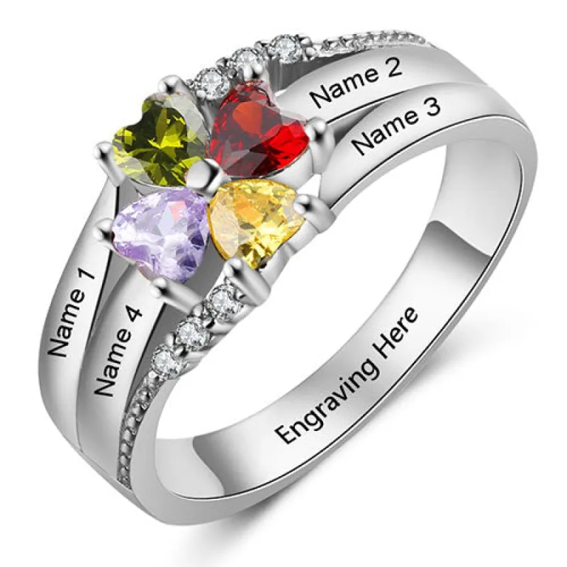 Sterling Silver Heart Birthstone with CZ Accent Family Name Ring sold by Limoges Jewelry