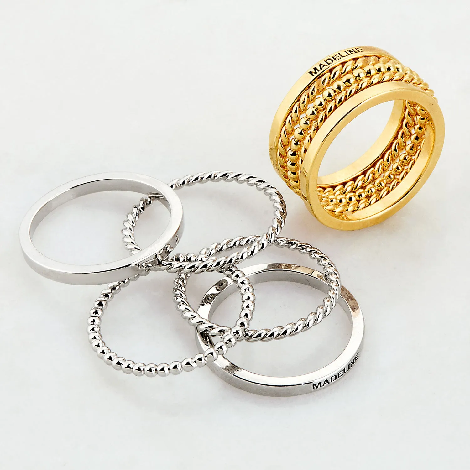 Rose Gold Plated Personalized Roped and Beaded Stackable 5 Ring Set sold by Limoges Jewelry product image thumbnail 5