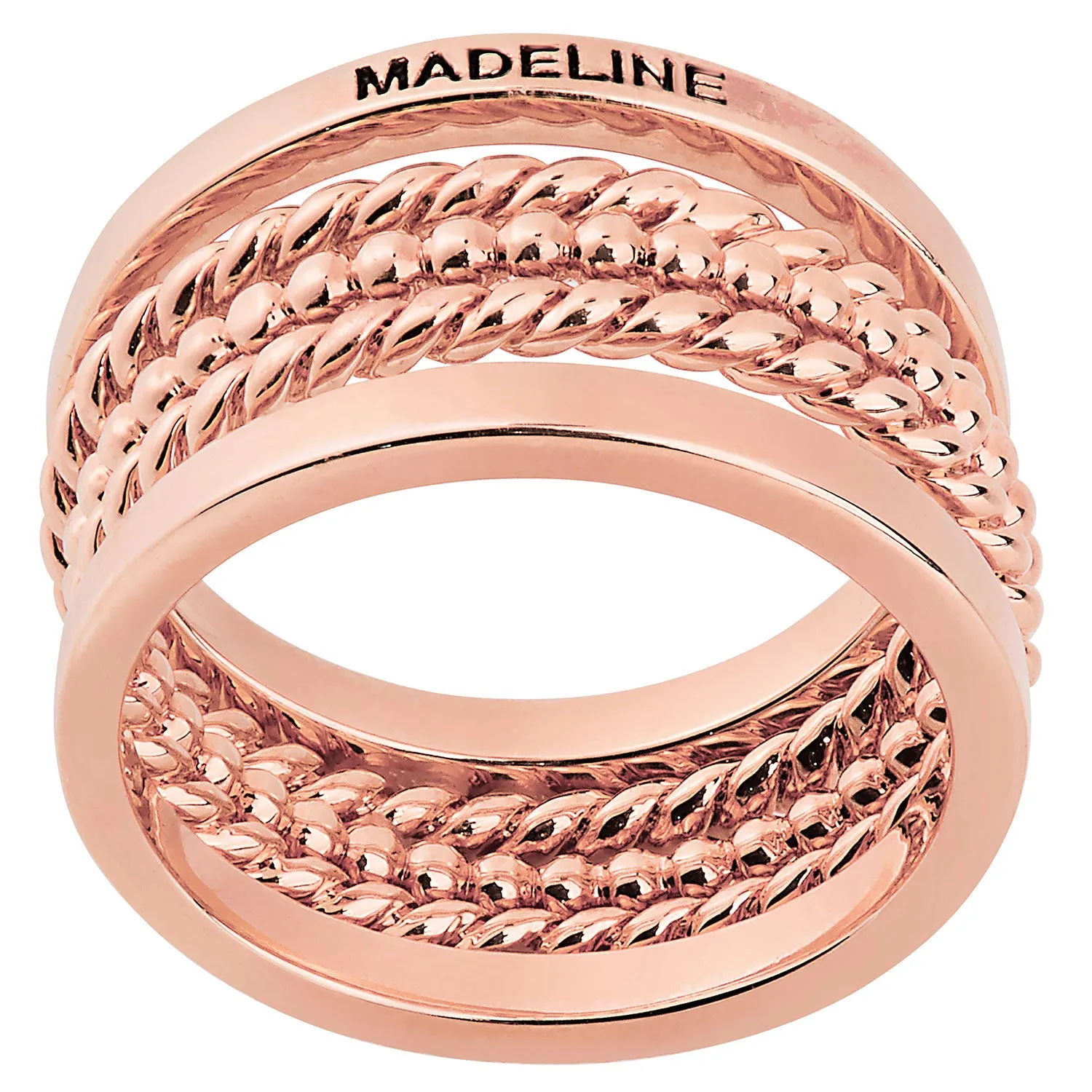 Rose Gold Plated Personalized Roped and Beaded Stackable 5 Ring Set sold by Limoges Jewelry