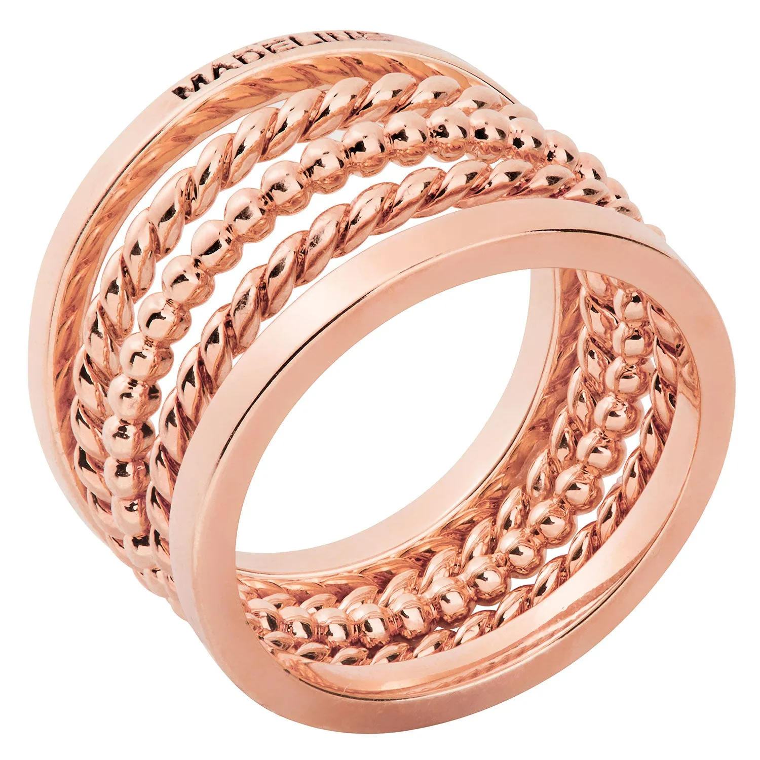 Rose Gold Plated Personalized Roped and Beaded Stackable 5 Ring Set sold by Limoges Jewelry product image thumbnail 3