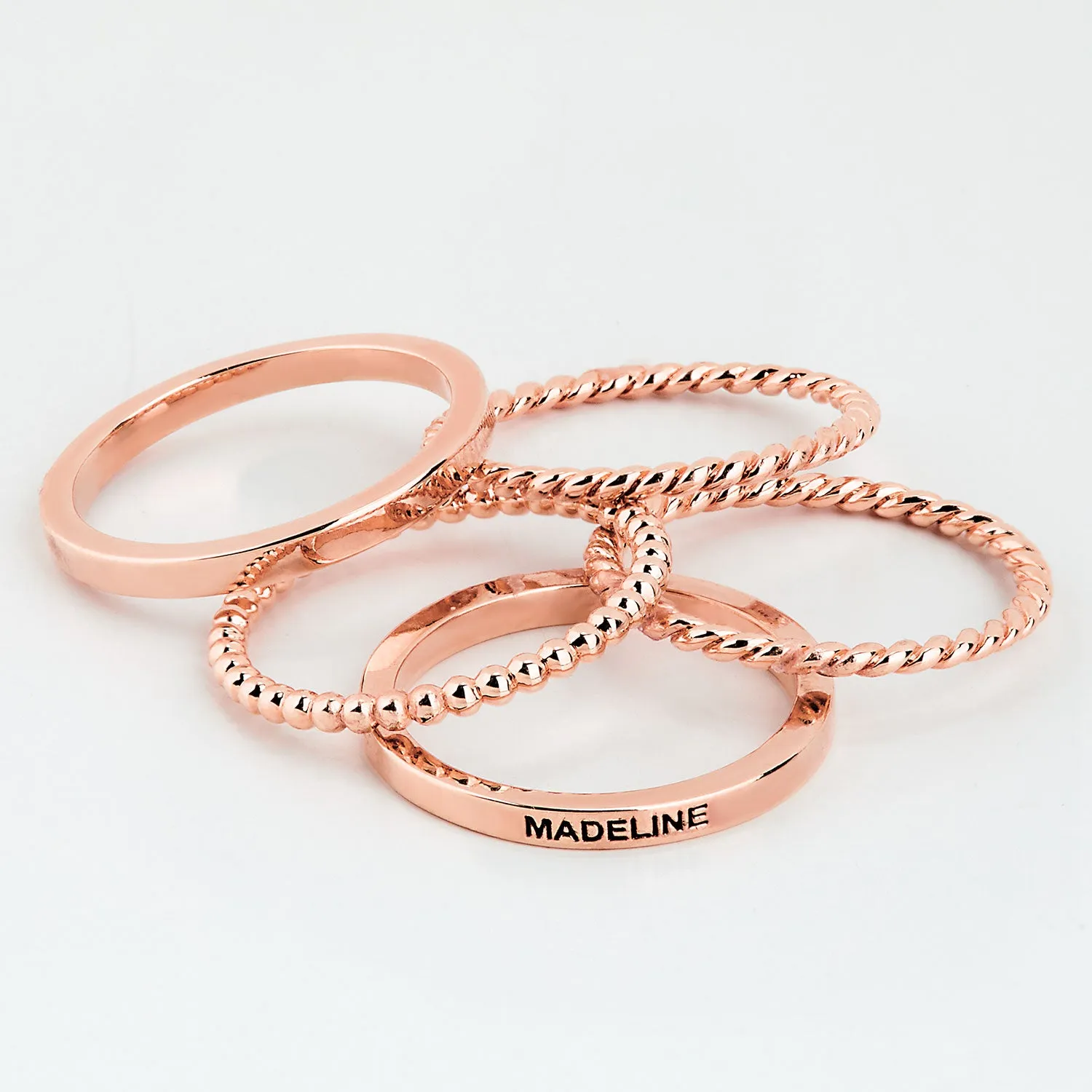 Rose Gold Plated Personalized Roped and Beaded Stackable 5 Ring Set sold by Limoges Jewelry product image thumbnail 4