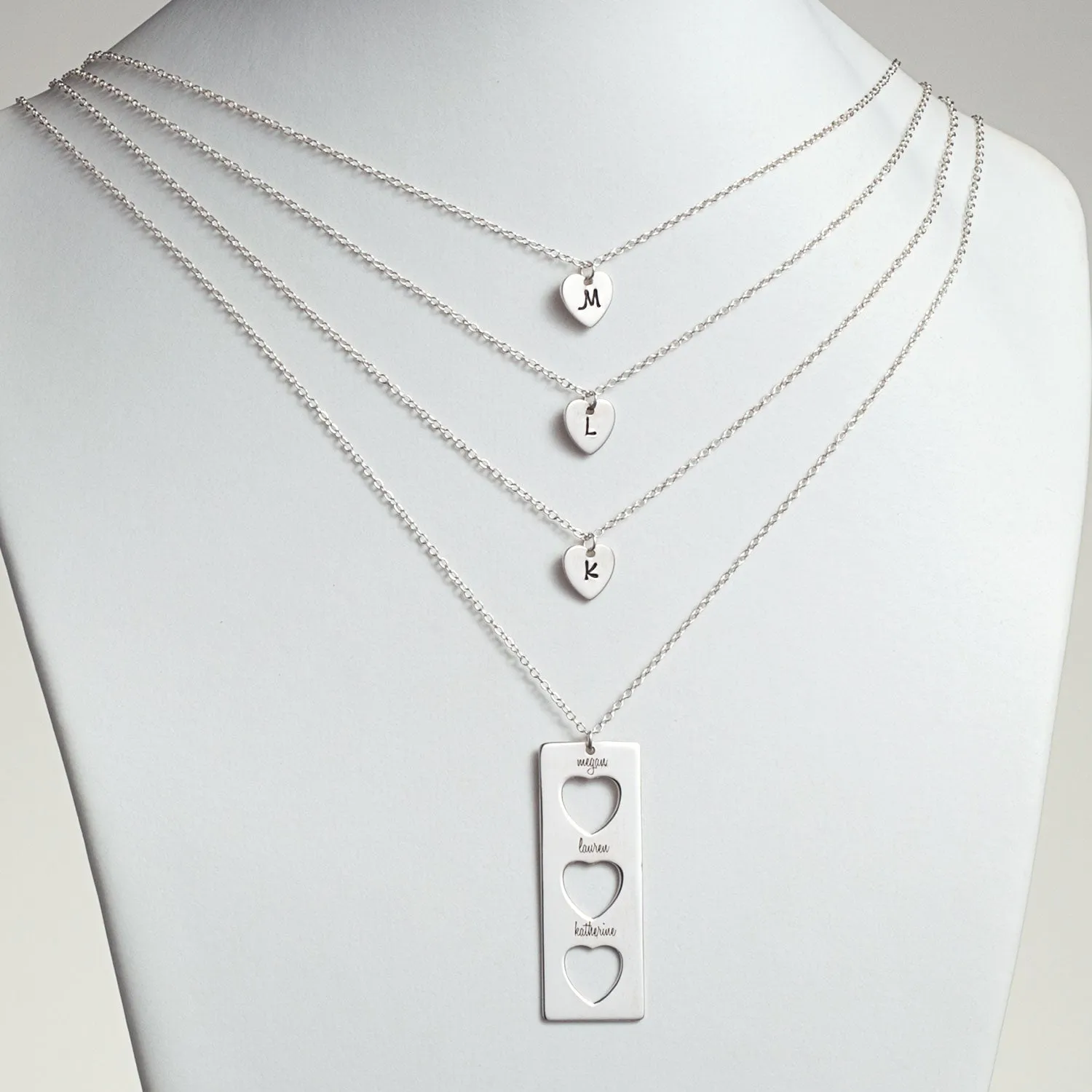 Sterling Silver Engraved Triple Heart Cutout 4-pc Necklace Set sold by Limoges Jewelry product image thumbnail 5