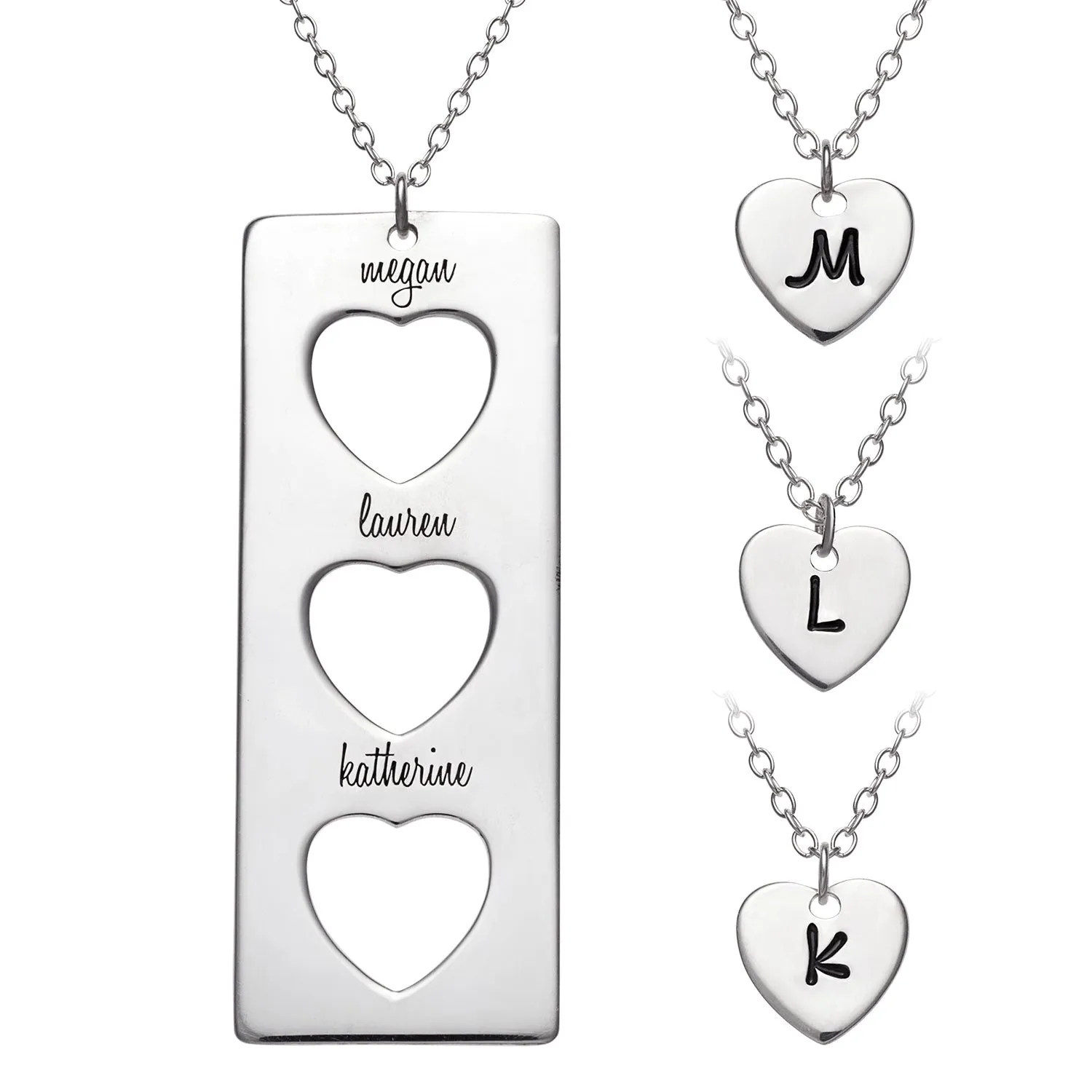 Sterling Silver Engraved Triple Heart Cutout 4-pc Necklace Set sold by Limoges Jewelry