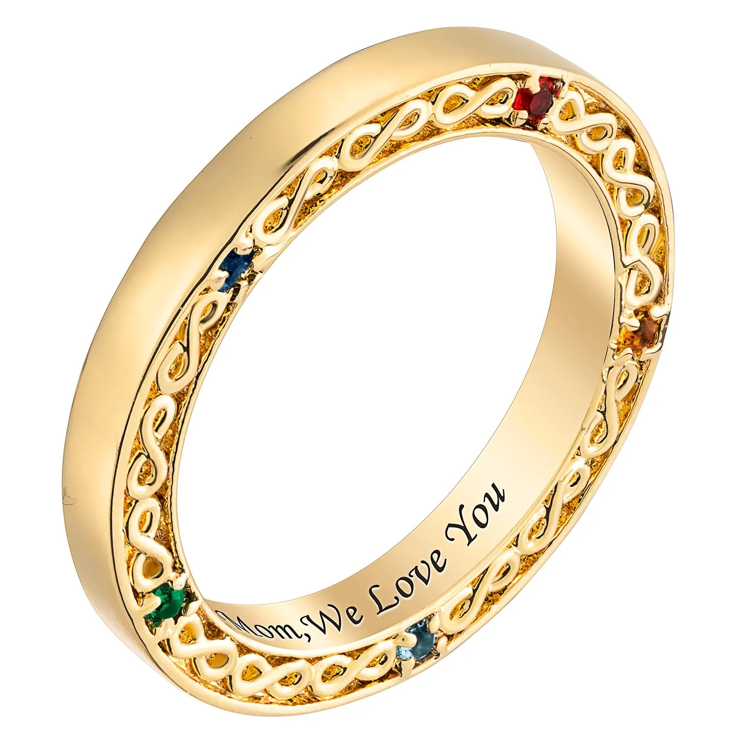 14K Gold over Sterling Family Infinity Engraved Birthstone Band sold by Limoges Jewelry product image thumbnail 3