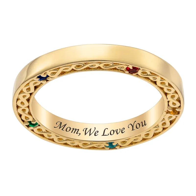 14K Gold over Sterling Family Infinity Engraved Birthstone Band sold by Limoges Jewelry