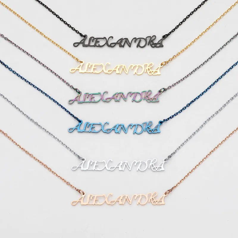 Stainless Steel Fancy Script Uppercase Name Necklace sold by Limoges Jewelry
