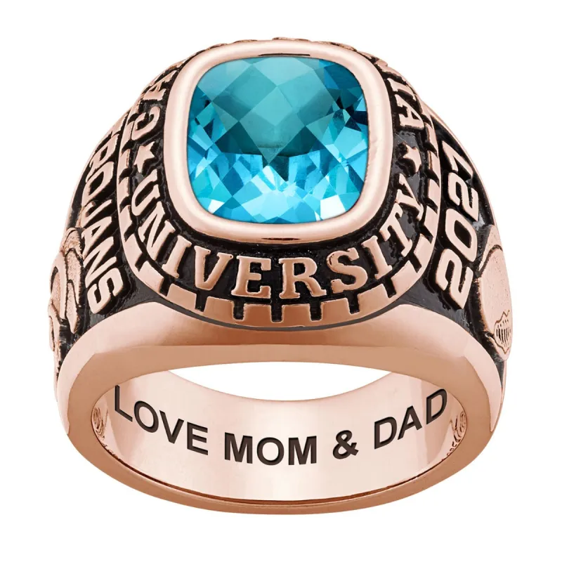 Men's Rose Gold CELEBRIUM Large Traditional Checkerboard Birthstone Class Ring sold by Limoges Jewelry