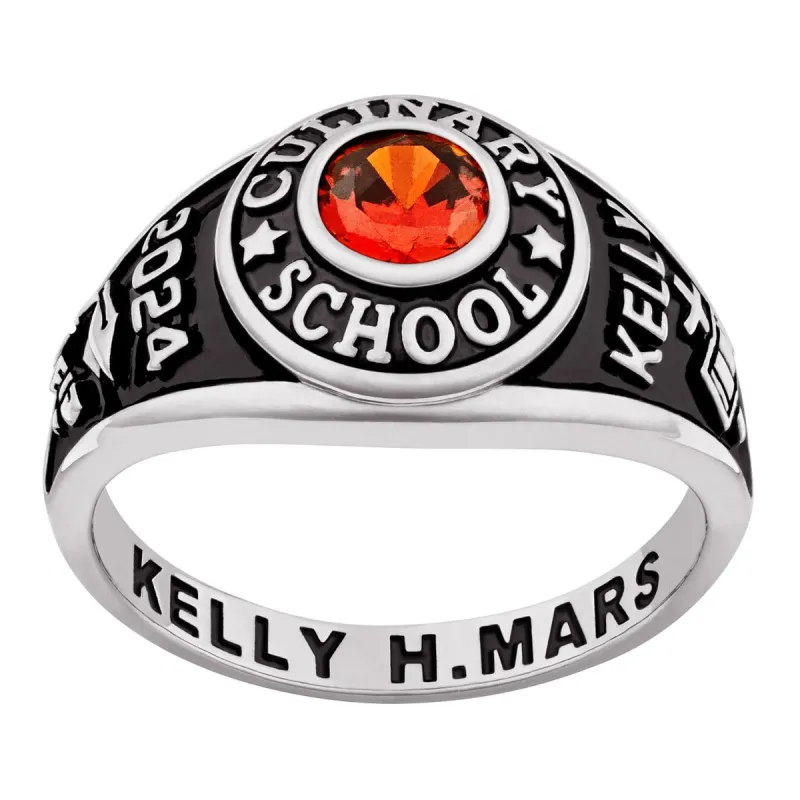 Ladies' Sterling Silver Traditional Round Birthstone Class Ring sold by Limoges Jewelry