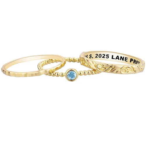 Women's 14K Gold Plated Round Birthstone Stackable Freestyle Class Ring sold by Limoges Jewelry