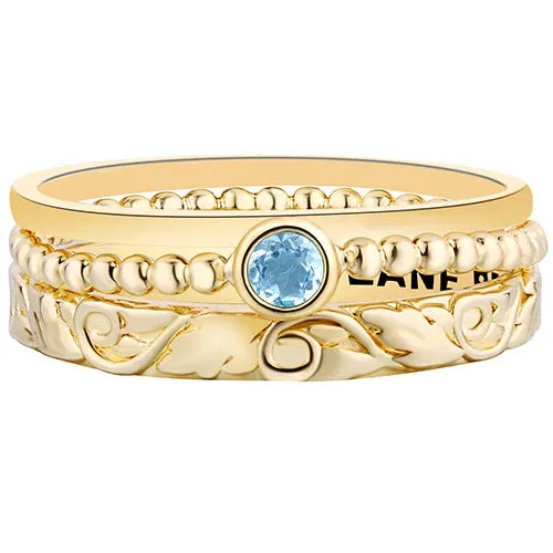 Women's 14K Gold Plated Round Birthstone Stackable Freestyle Class Ring sold by Limoges Jewelry product image thumbnail 3