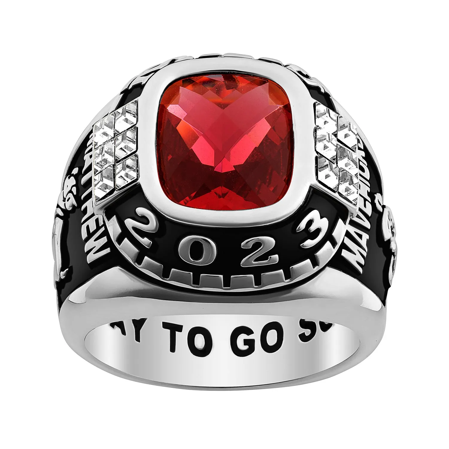 Men's Sterling Silver Cushion Birthstone & CZ Class Ring sold by Limoges Jewelry