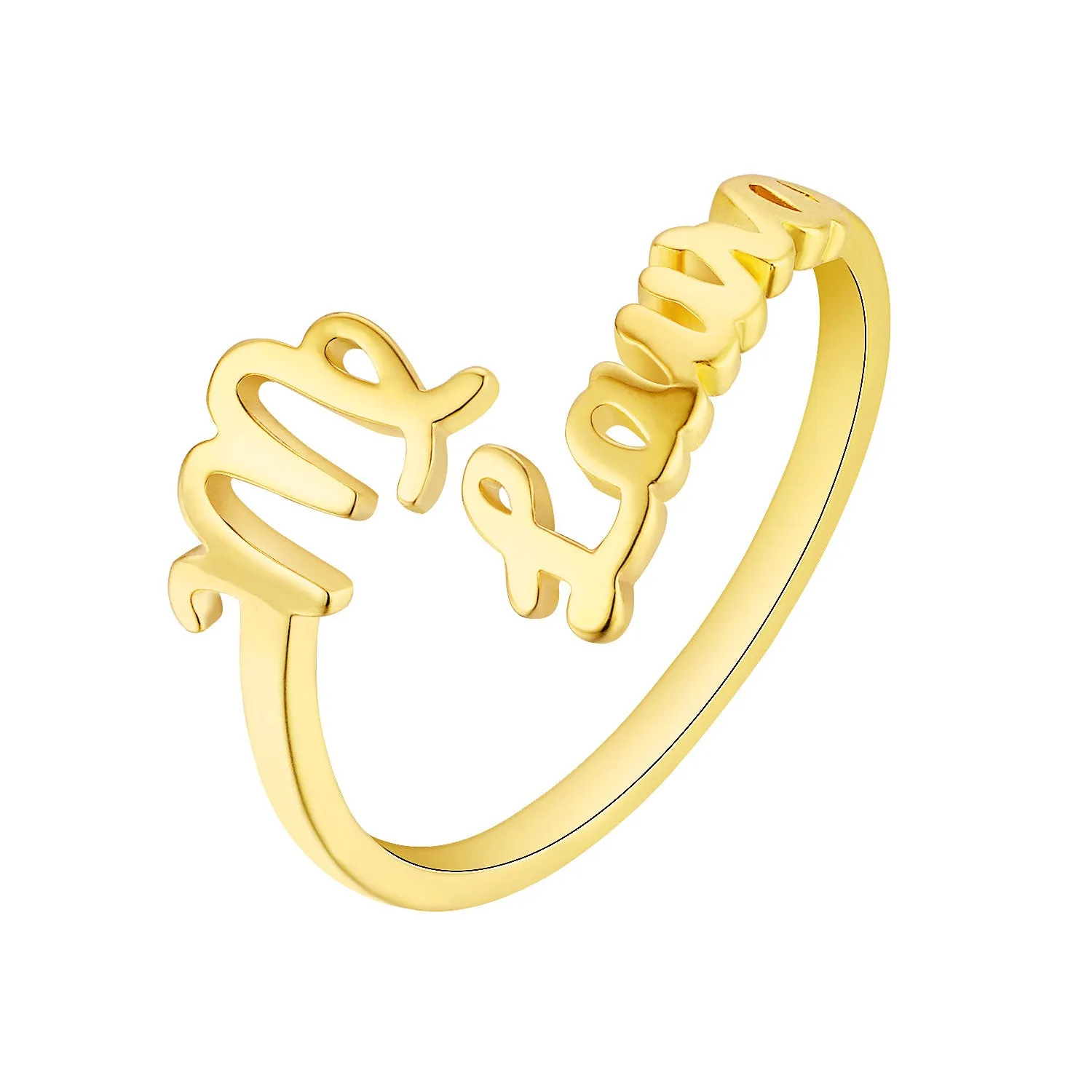 Gold over Sterling Script Name and Zodiac Sign Bypass Ring sold by Limoges Jewelry product image thumbnail 3
