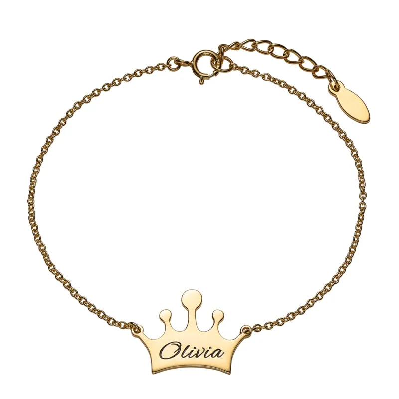 14K Gold over Sterling Engraved Name Crown Bracelet sold by Limoges Jewelry