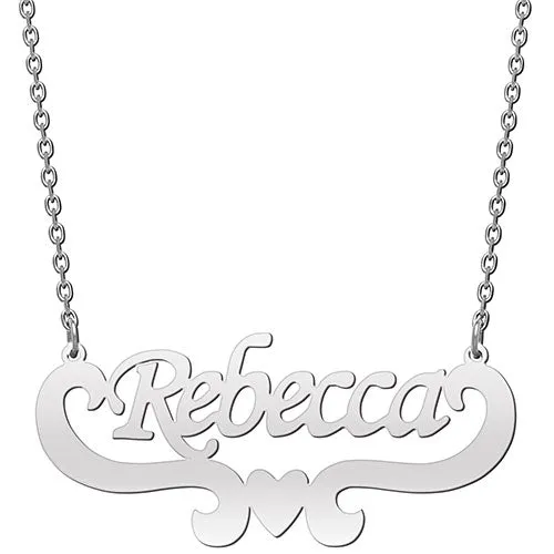 10K White Gold Script Name with Heart Scroll Necklace sold by Limoges Jewelry