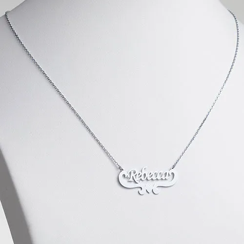 10K White Gold Script Name with Heart Scroll Necklace sold by Limoges Jewelry product image thumbnail 2