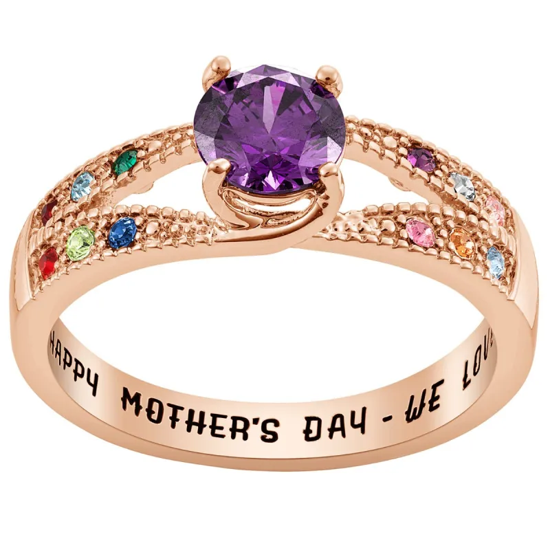 14K Rose Gold Plated Mother/ Grandmother's Round Family Birthstone Ring sold by Limoges Jewelry