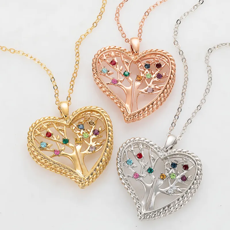 3D Angle Heart Tree of Life with Birthstone Rope Necklace sold by Limoges Jewelry