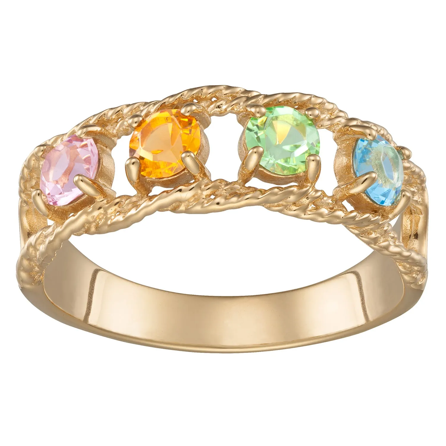 14K Gold over Sterling Family Rope Birthstone Ring - 4 Stones sold by Limoges Jewelry
