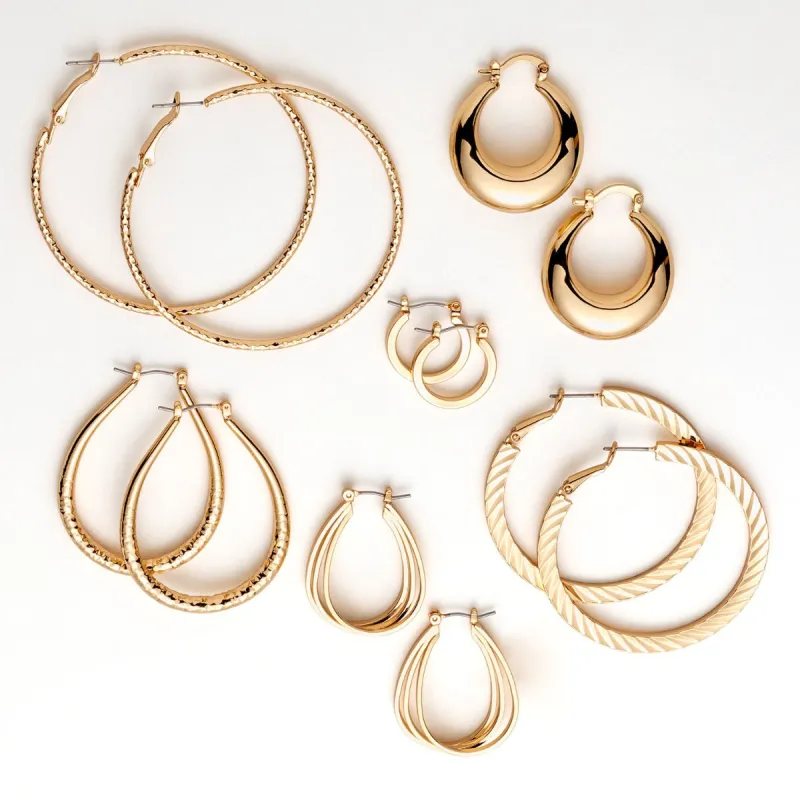 14K Gold Plated 6 Pair Fashion Hoop Set sold by Limoges Jewelry
