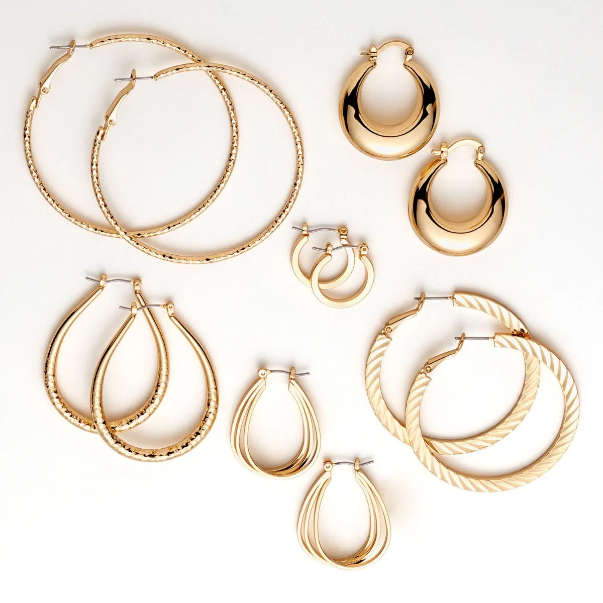 14K Gold Plated 6 Pair Fashion Hoop Set sold by Limoges Jewelry