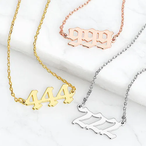 Sterling Silver Petite Old English Angel Number Necklace sold by Limoges Jewelry