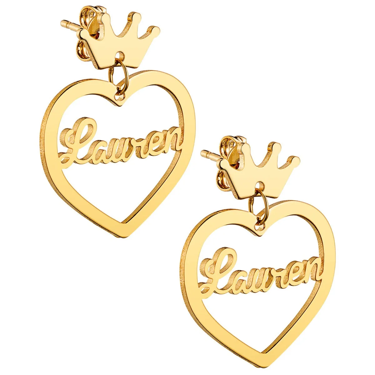 14K Gold Plated Script Name Heart with Crown Dangle Earrings sold by Limoges Jewelry product image thumbnail 3
